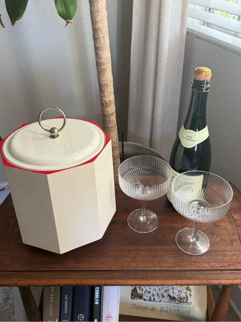 MCM Vintage Nylon Ice Bucket with Red Trim and Silver Handle